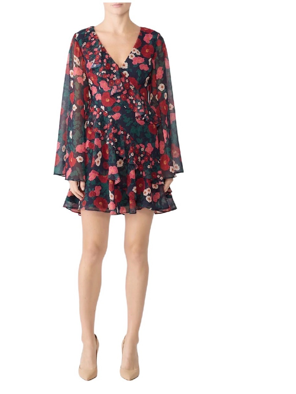 KEEPSAKE the Label Navy Floral Ruffle Tiered Mini Dress Size Medium
